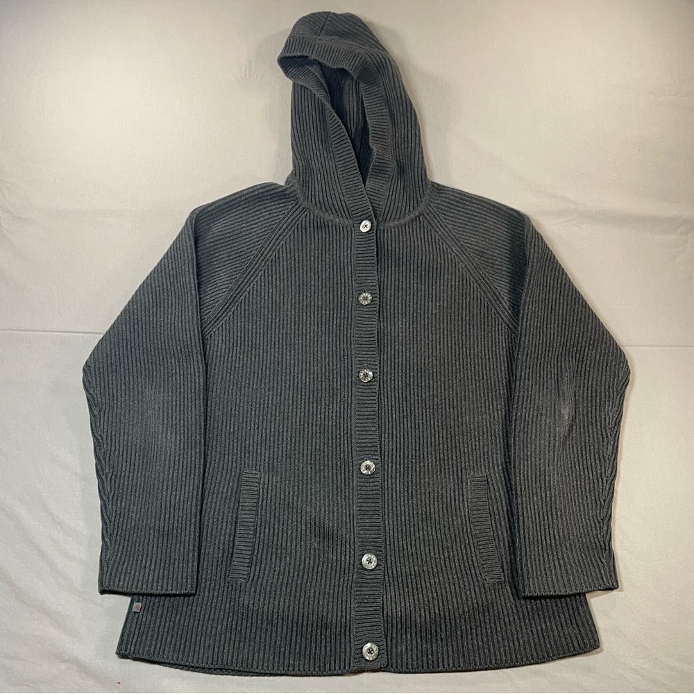 Lauren Ralph Lauren Cotton Rib Knit Button-Front Hoodie Cardigan - Women Large